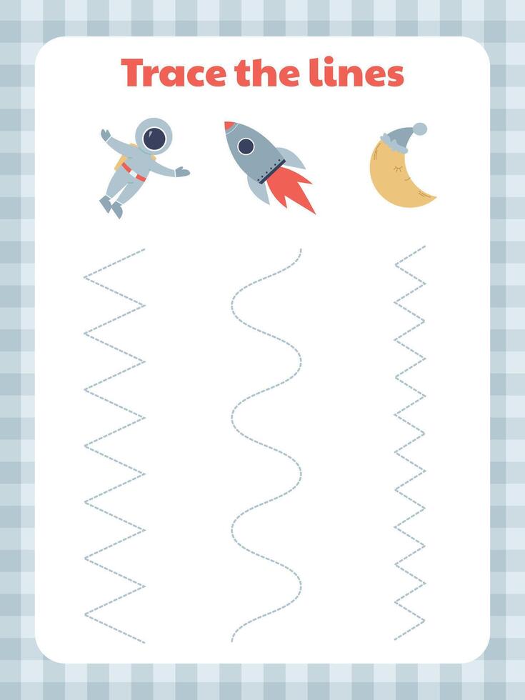 Worksheet for preschoolers to practice writing skills on space topics vector