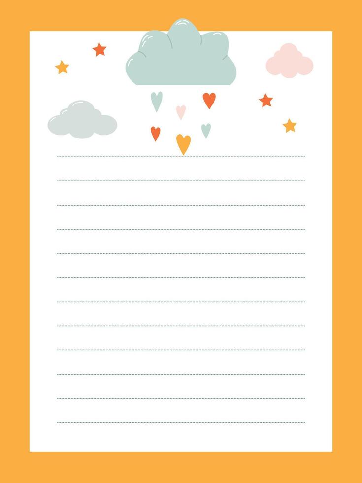 Diary page with bright clouds, stars and hearts for a girl vector