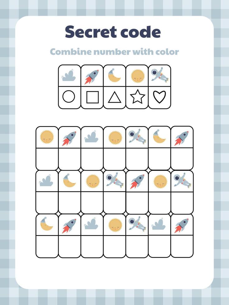 Worksheet for children on attention and concentration with space elements vector