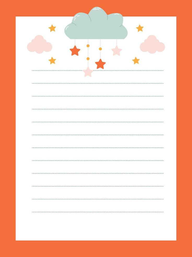 Diary page template with Funny clouds and stars for a girl vector