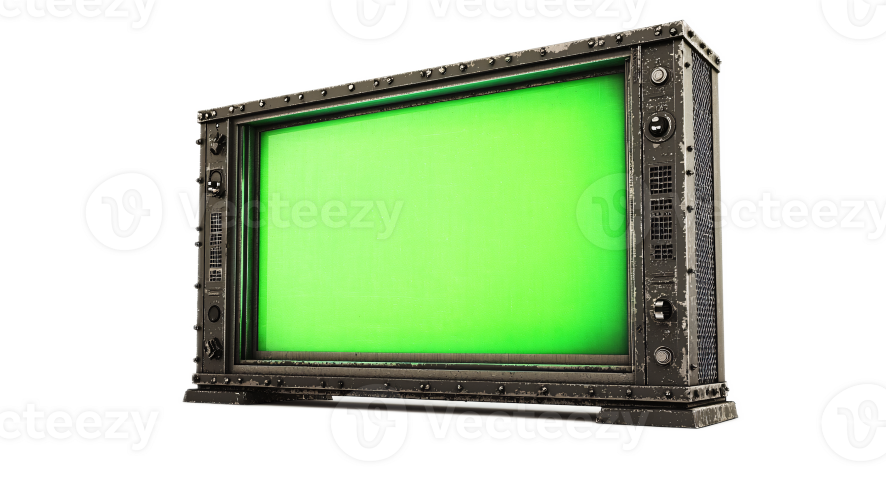 Vintage Television Set with Green Screen png