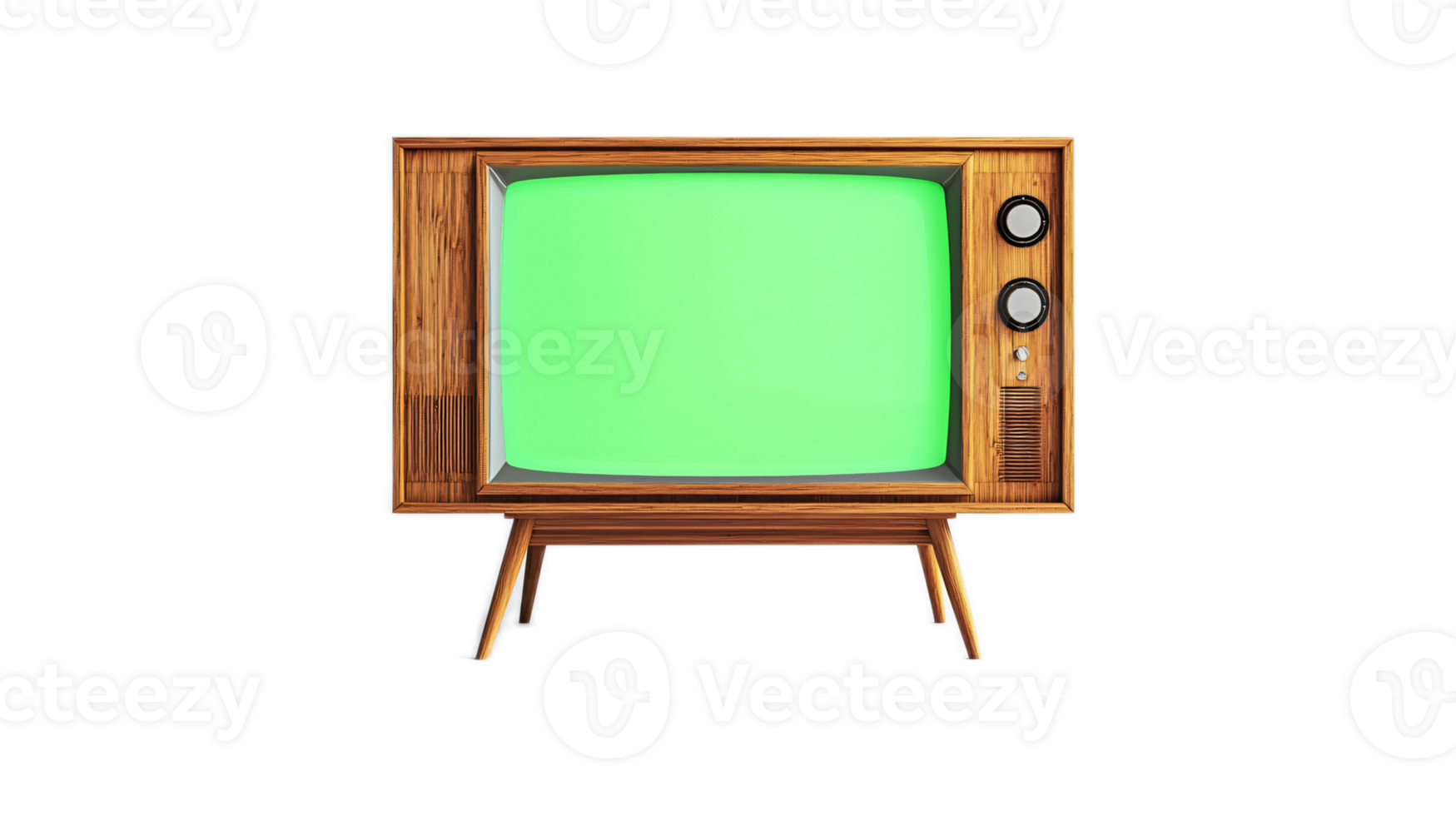 Vintage Wooden Television with Green Screen Ready for Custom Content Creation or Design Projects png