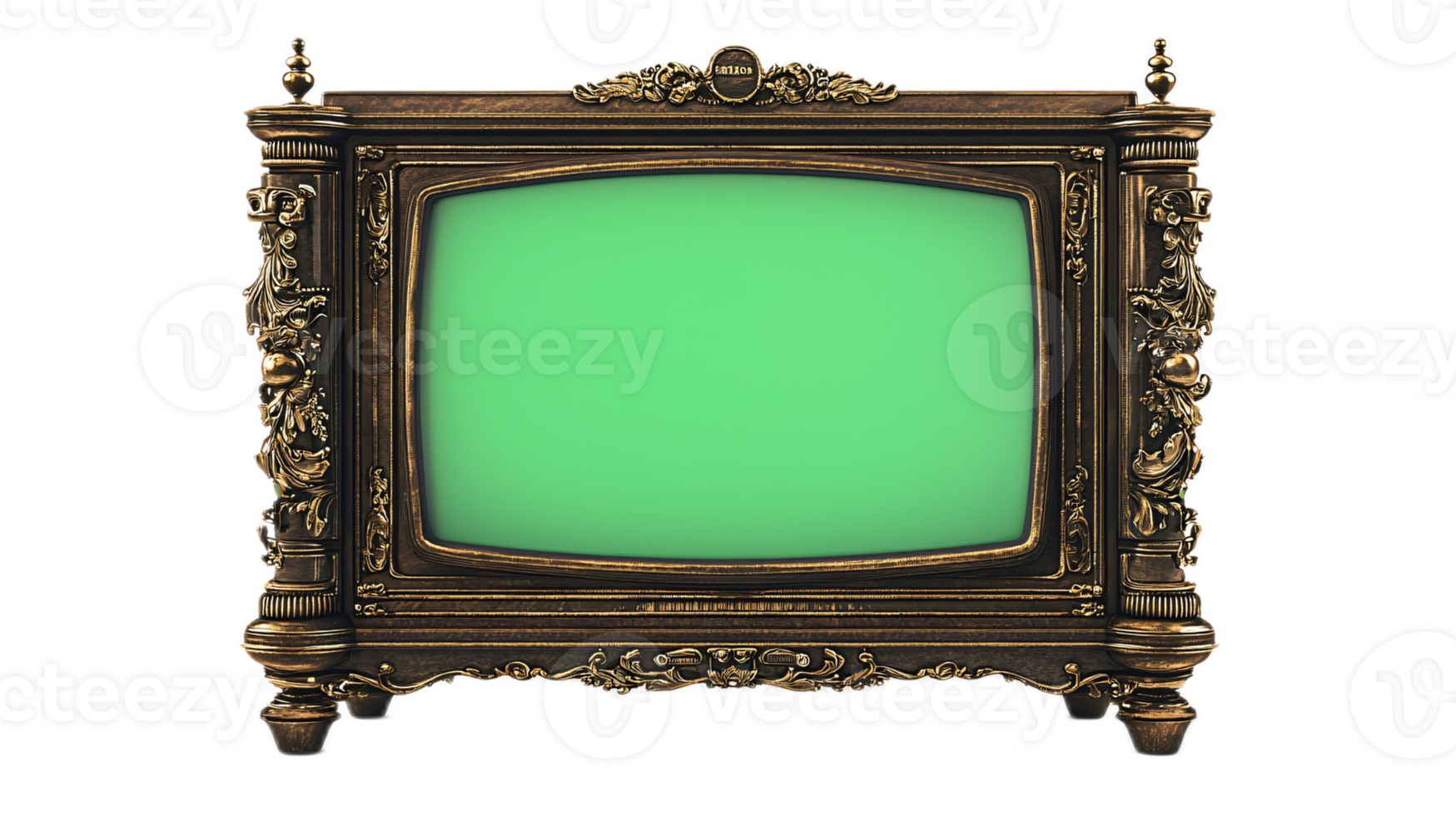 Vintage Ornate Television Set with Green Screen for Retro Style Display and Decoration png