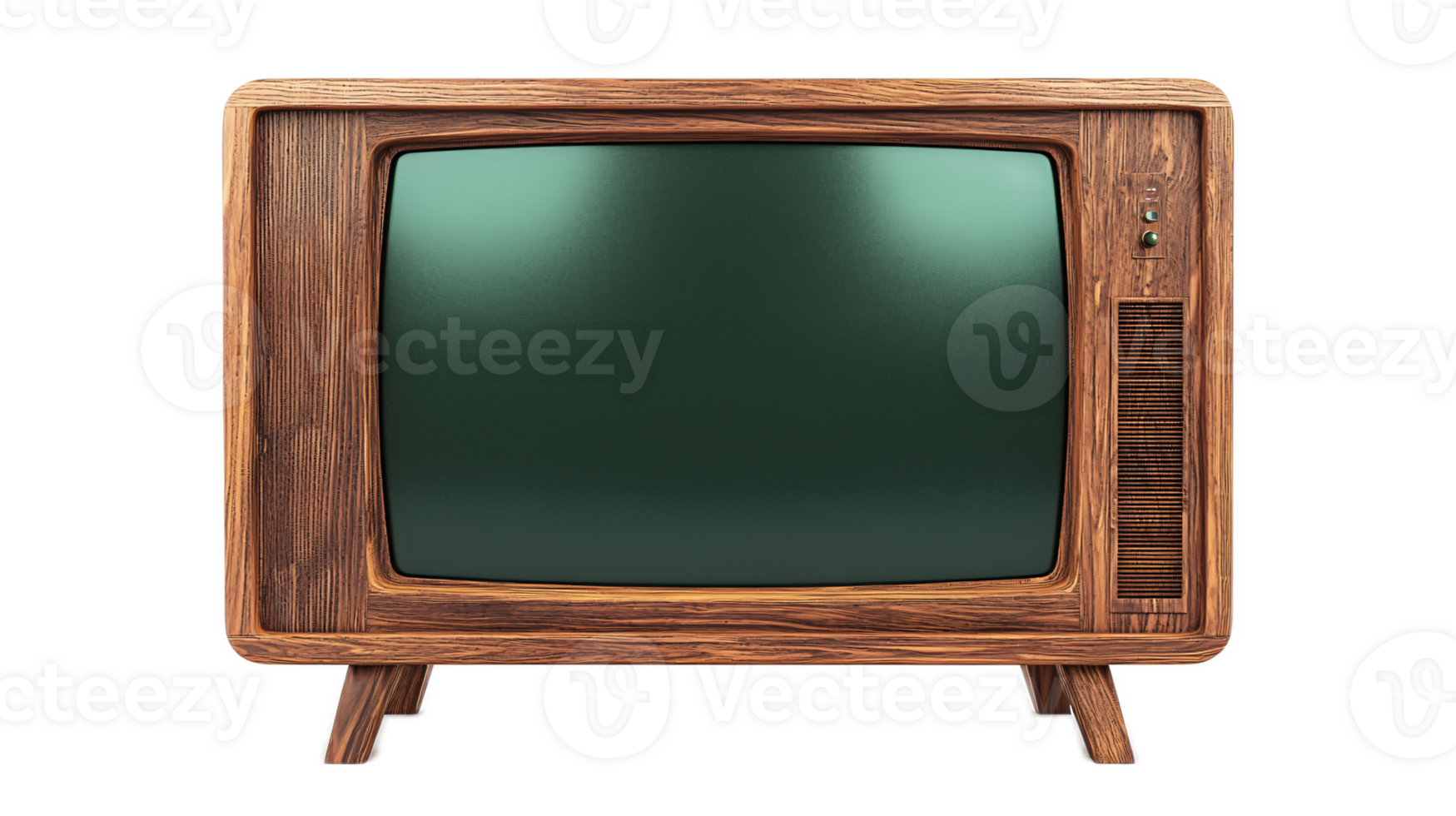 Vintage Wooden Television Set with Green Screen and Classic Design Displaying Nostalgic Charm png