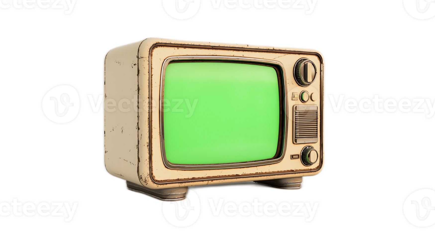 Vintage Television Set with Green Screen Displaying Retro Style and Nostalgic Vibe png