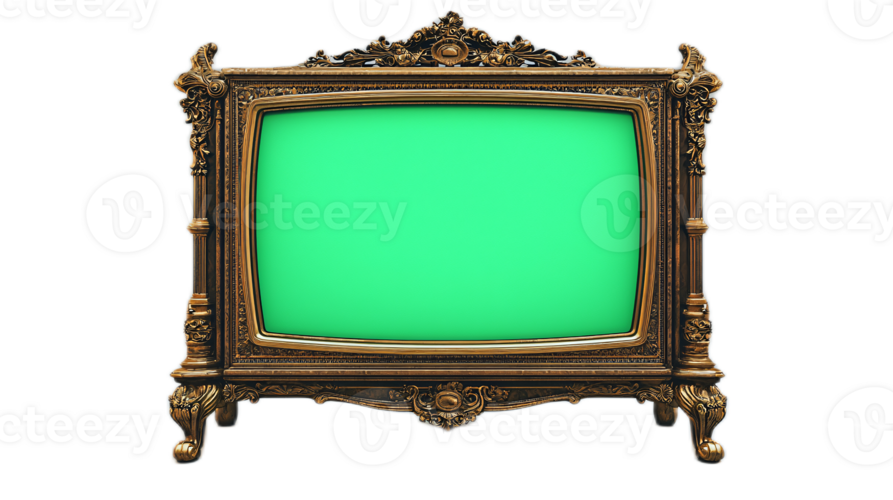 Vintage Ornate Television Screen with Blank Green Background for Creative Media Projects png