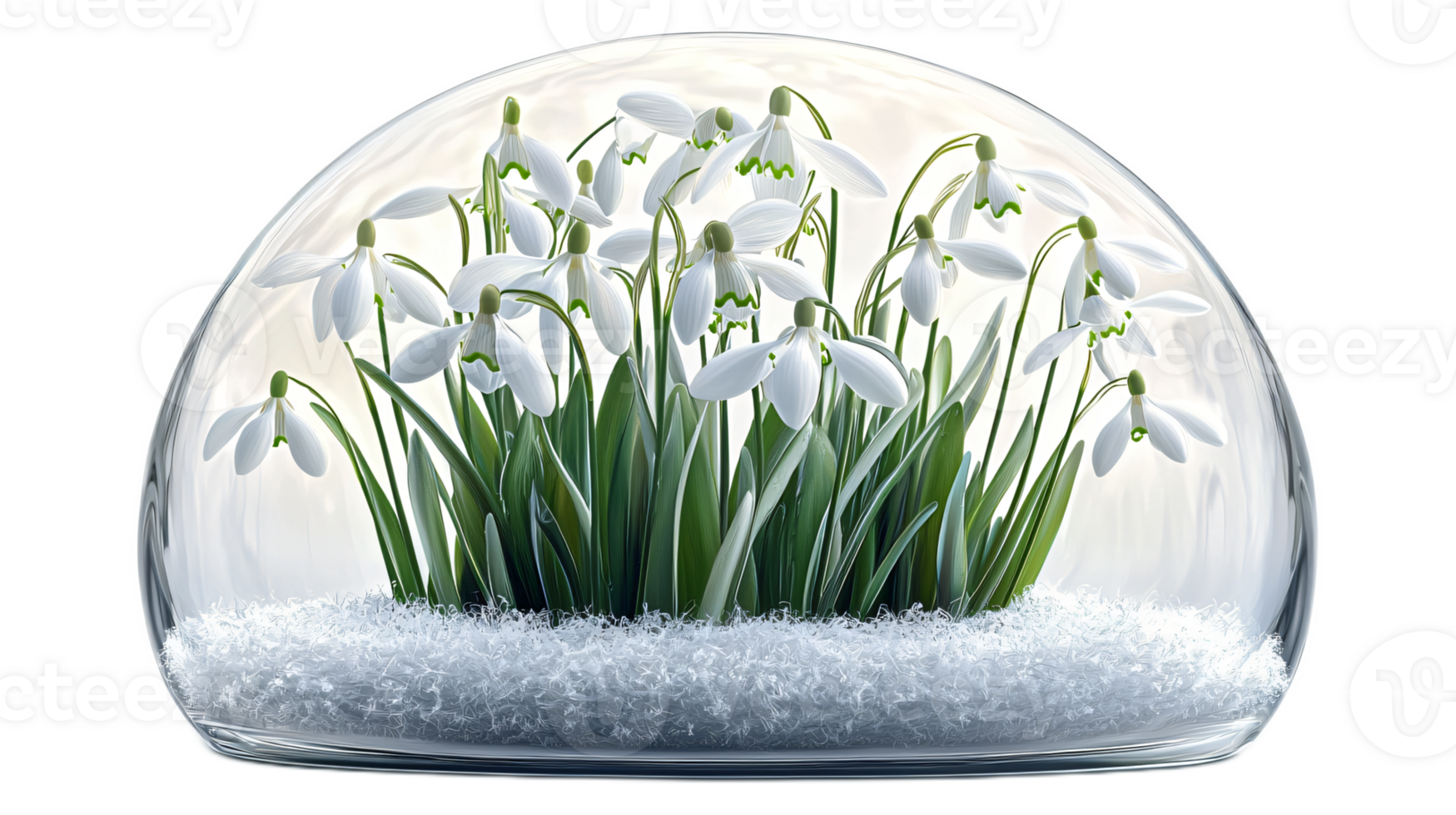 Delicate White Snowdrop Flowers Encased in Glass with Soft Snowy Background png