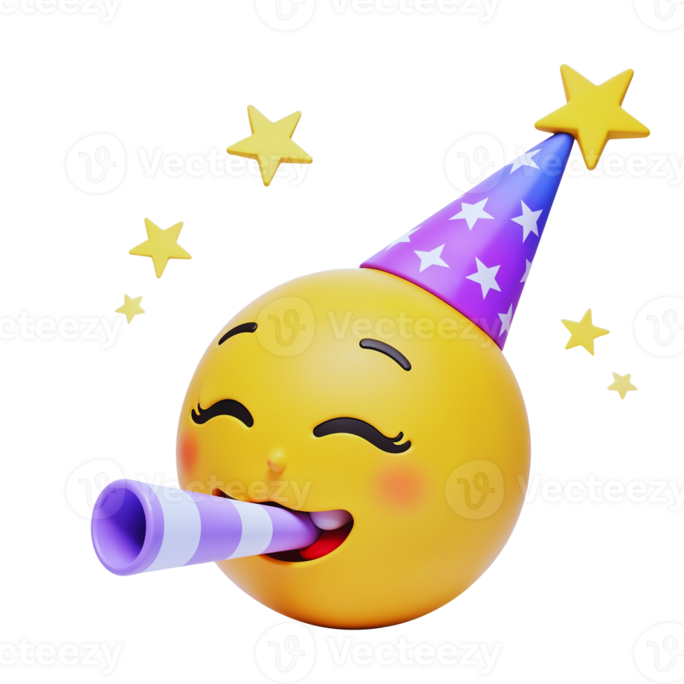 Smiling yellow character celebrating with a party hat and confetti png