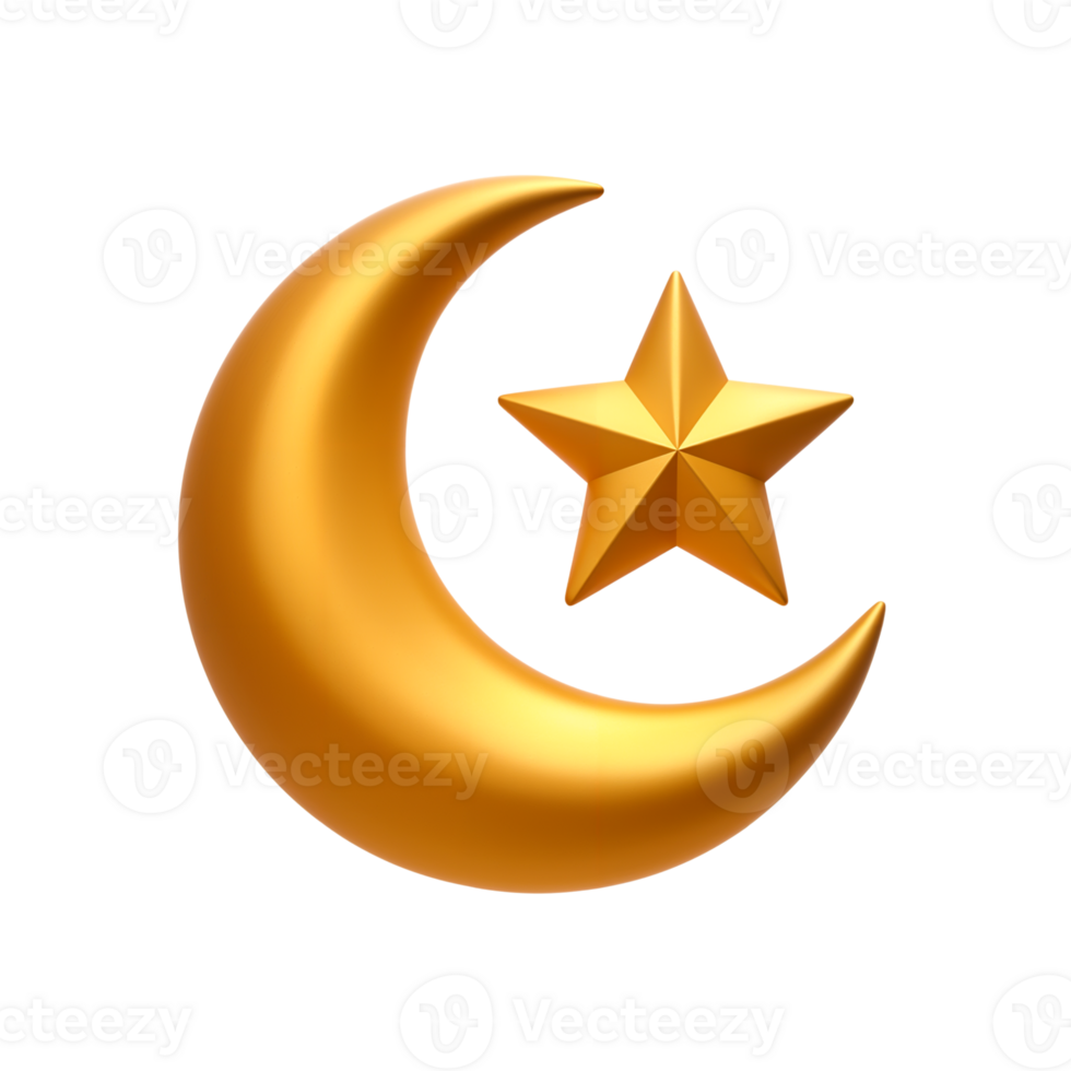 Golden crescent moon with a shining star, night magic png