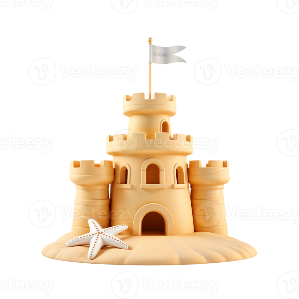 Colorful Sandcastle with a Starfish on a Beach Environment png