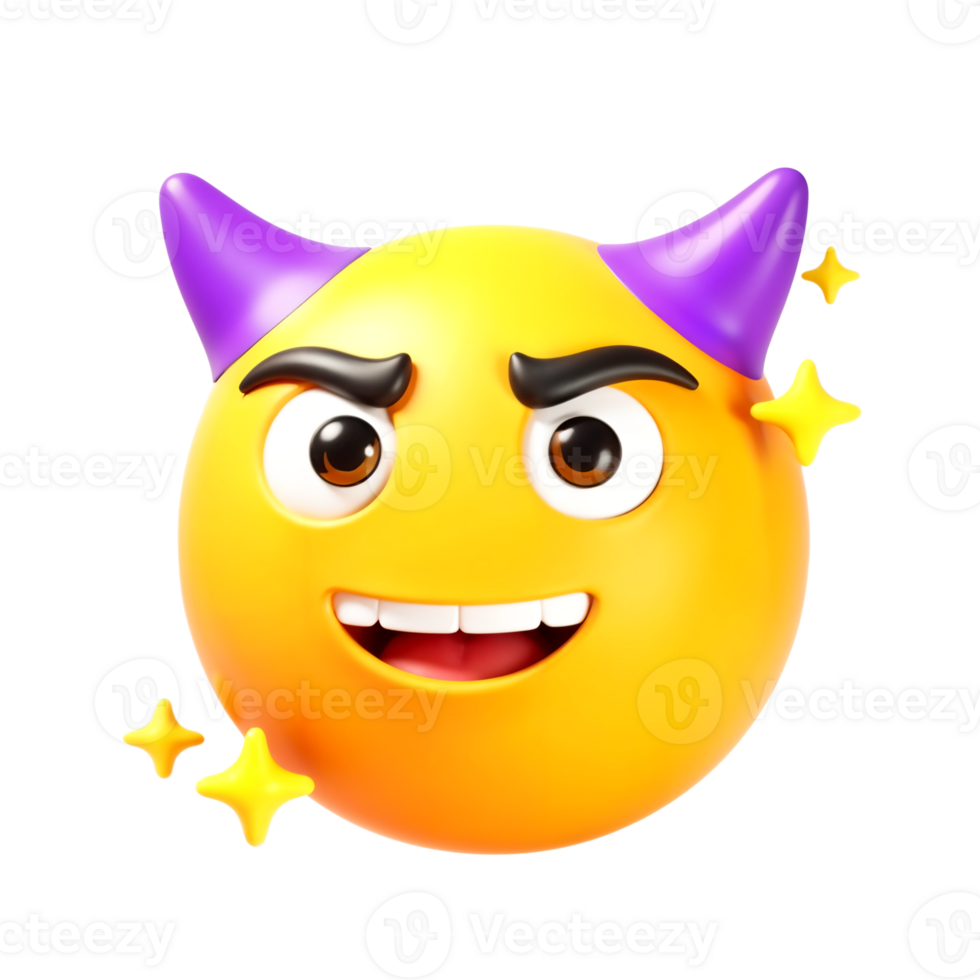Cheerful Yellow Monster with Devil Horns and Sparkles png