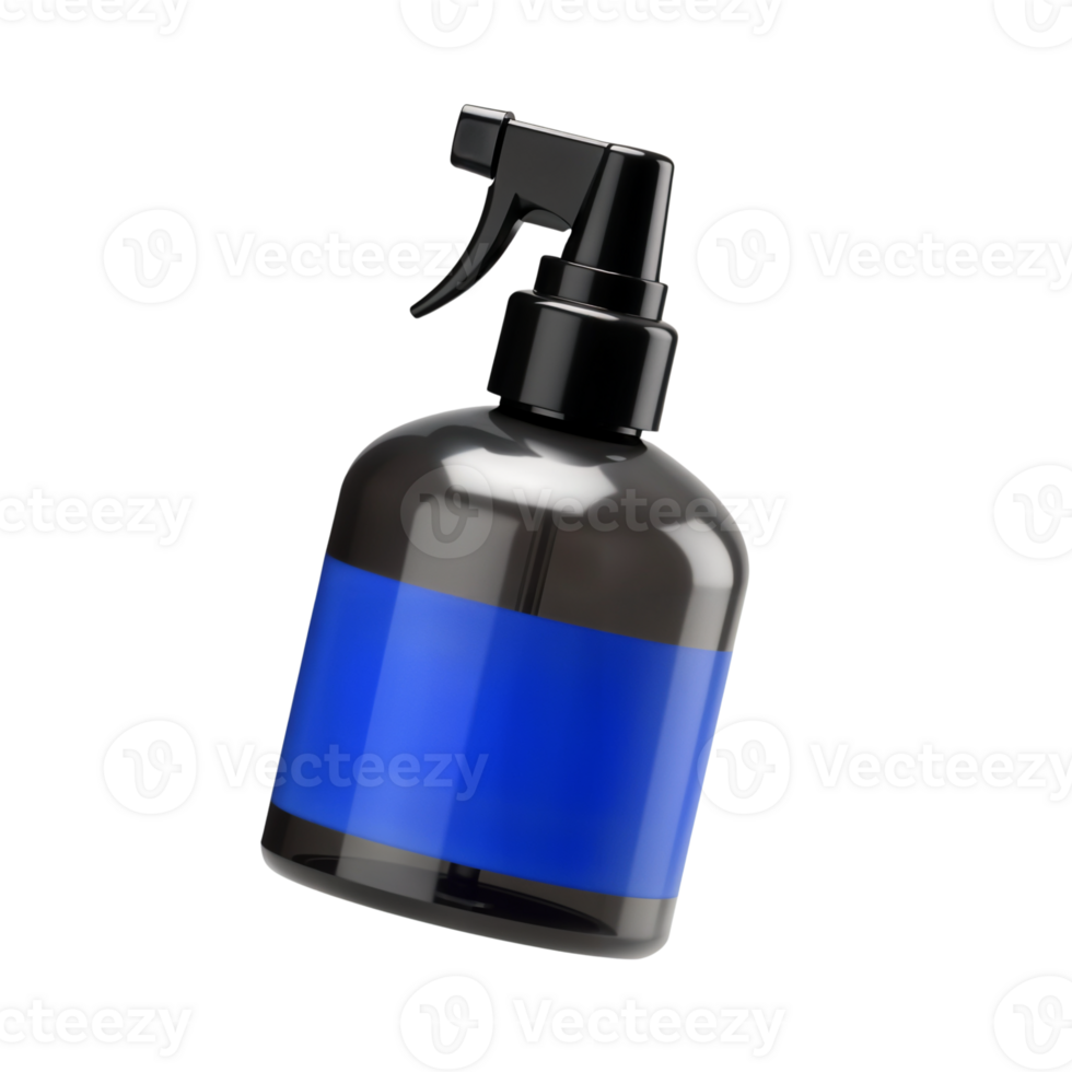 Spray Bottle With Dark Body and Blue Label for Liquid Storage png