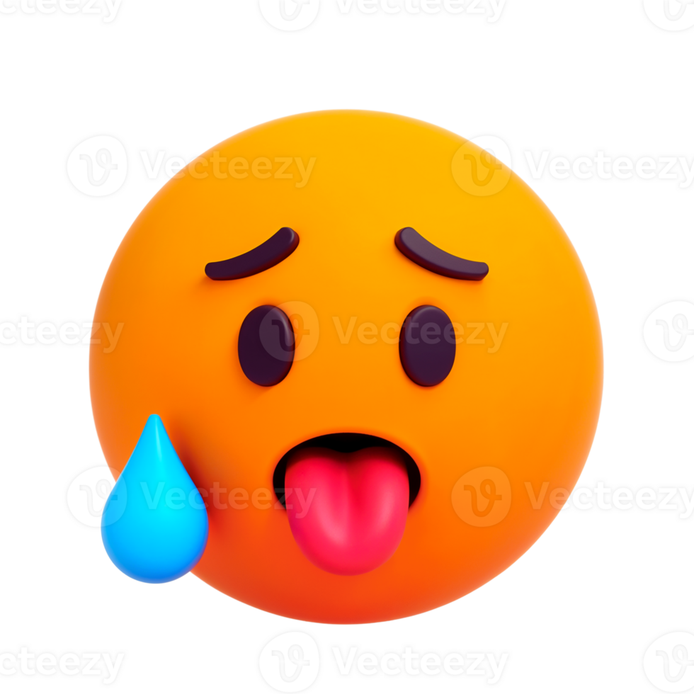 Emotional emoji with sweat drop expressing discomfort and heat png