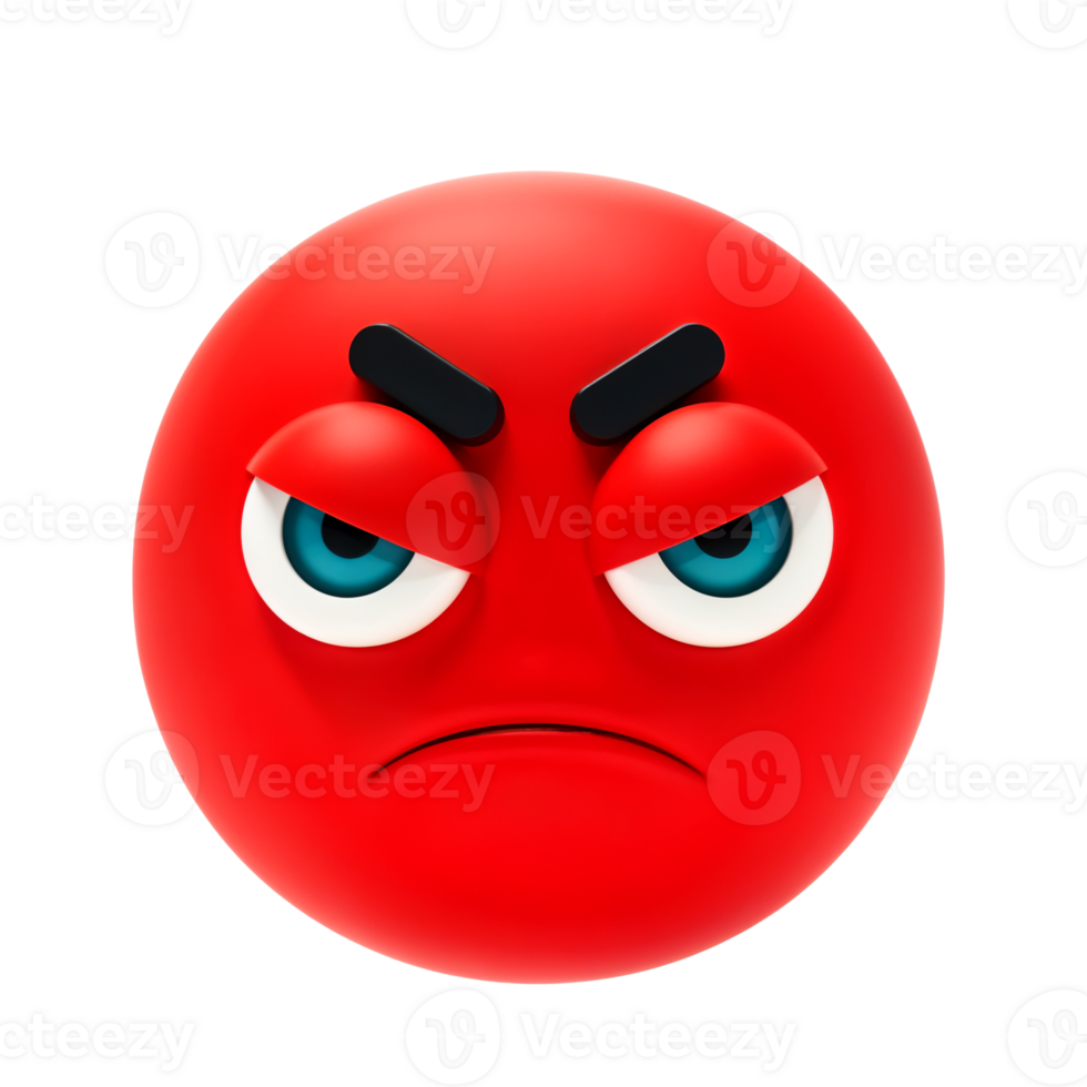 Red angry face emoji with furrowed brows and intense eyes png