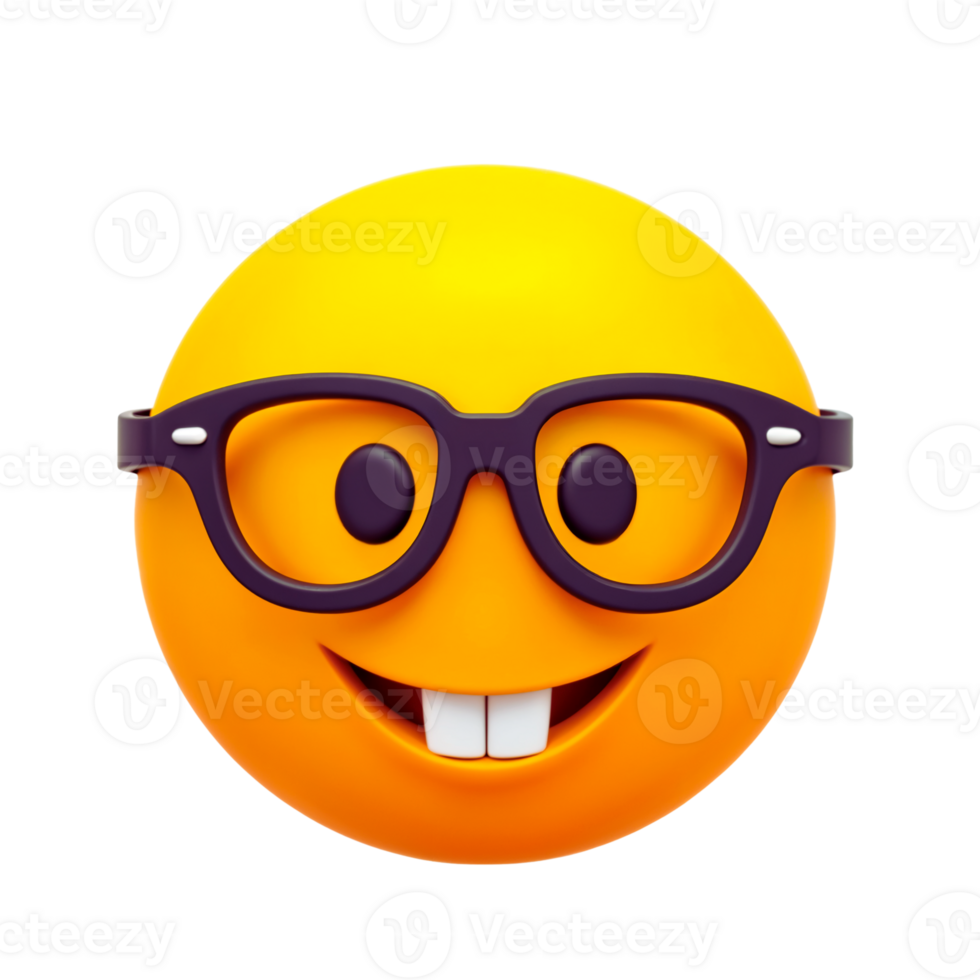 Happy smiling emoji with glasses and prominent teeth expressing joy png