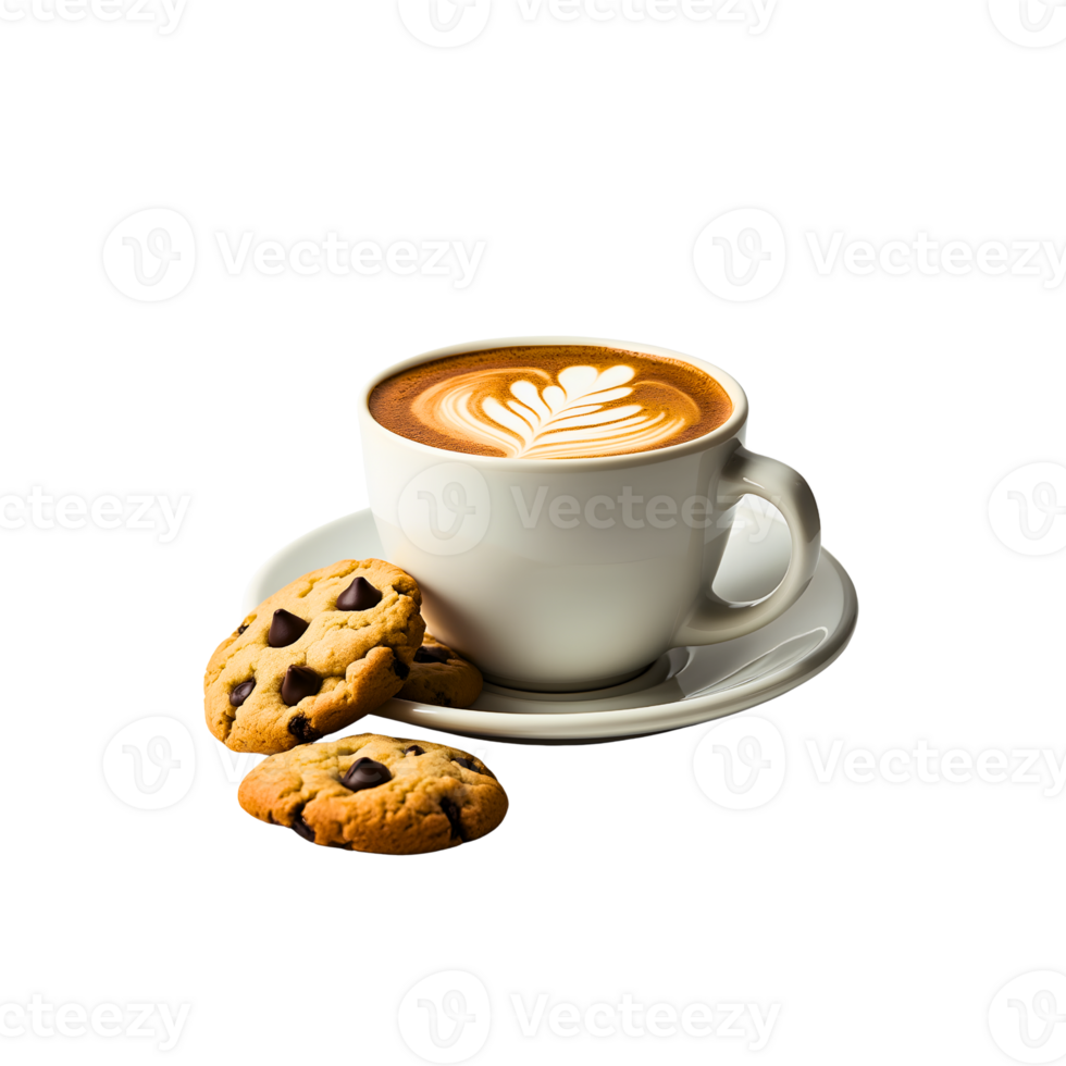 A cup of coffee and cookies on a saucer png