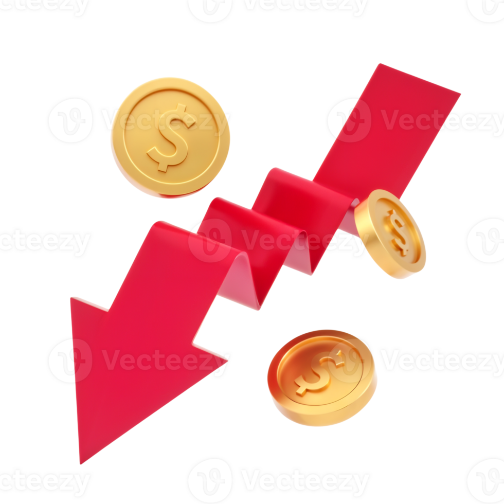 Declining Financial Trends with Coins and Red Arrow Visuals png