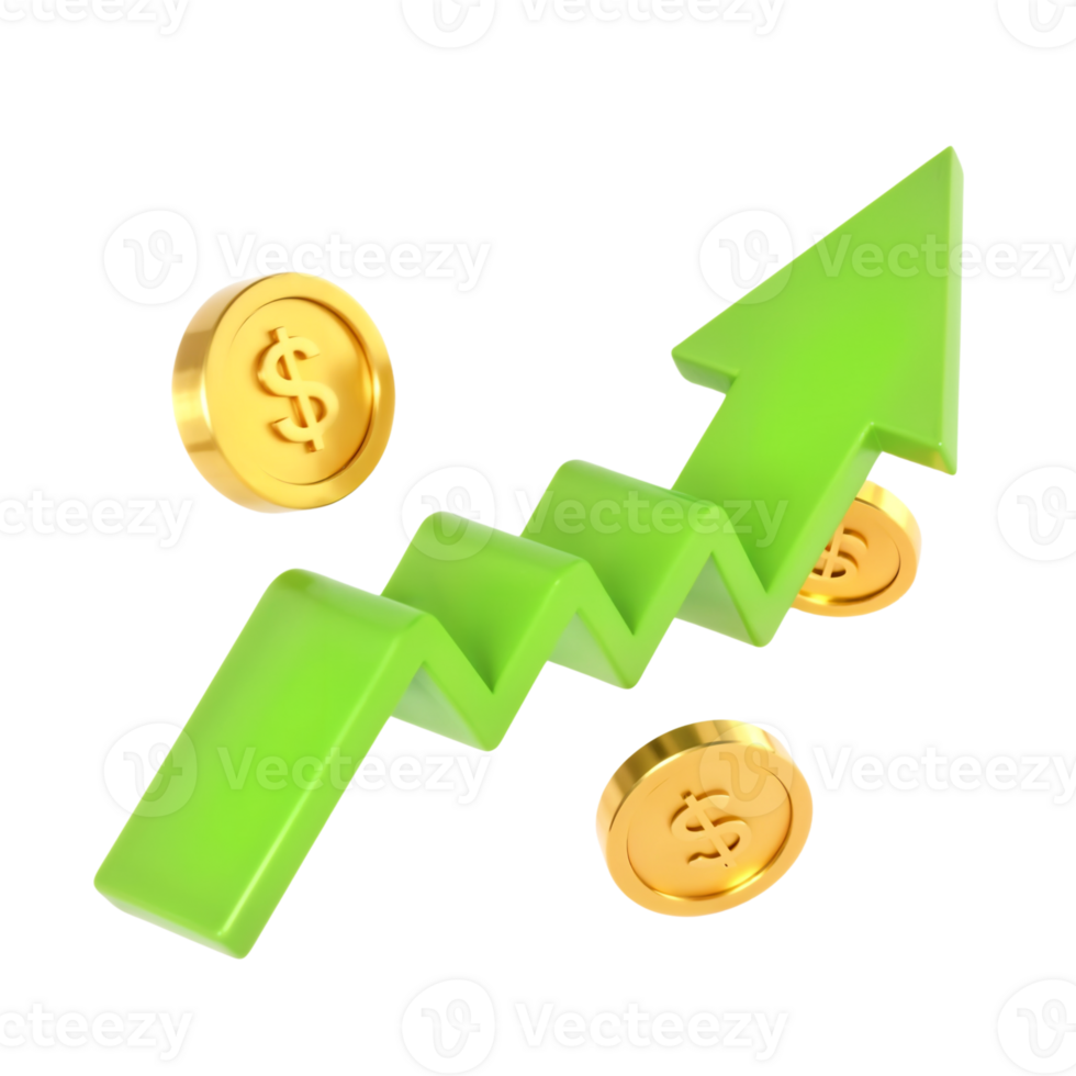 Green Arrow Chart Signifying Growth with Golden Coins png