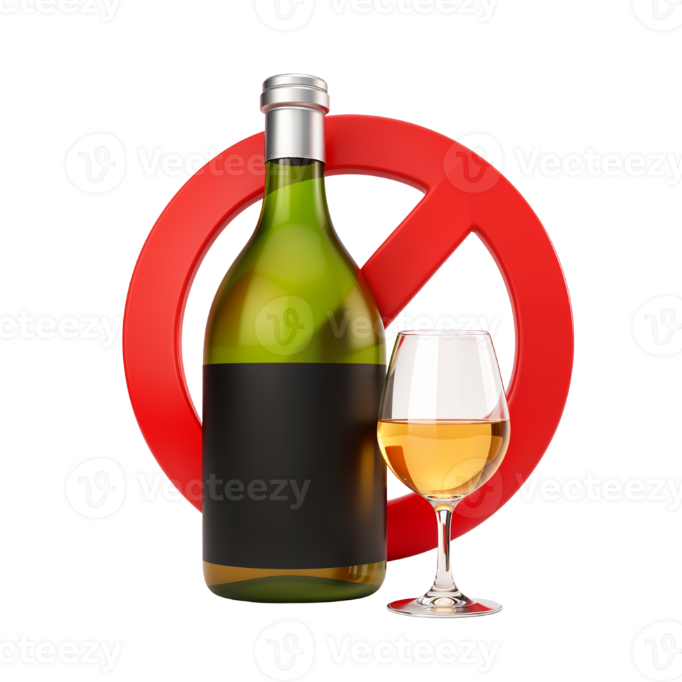 Wine Bottle and Glass with No Alcohol Sign for Awareness png