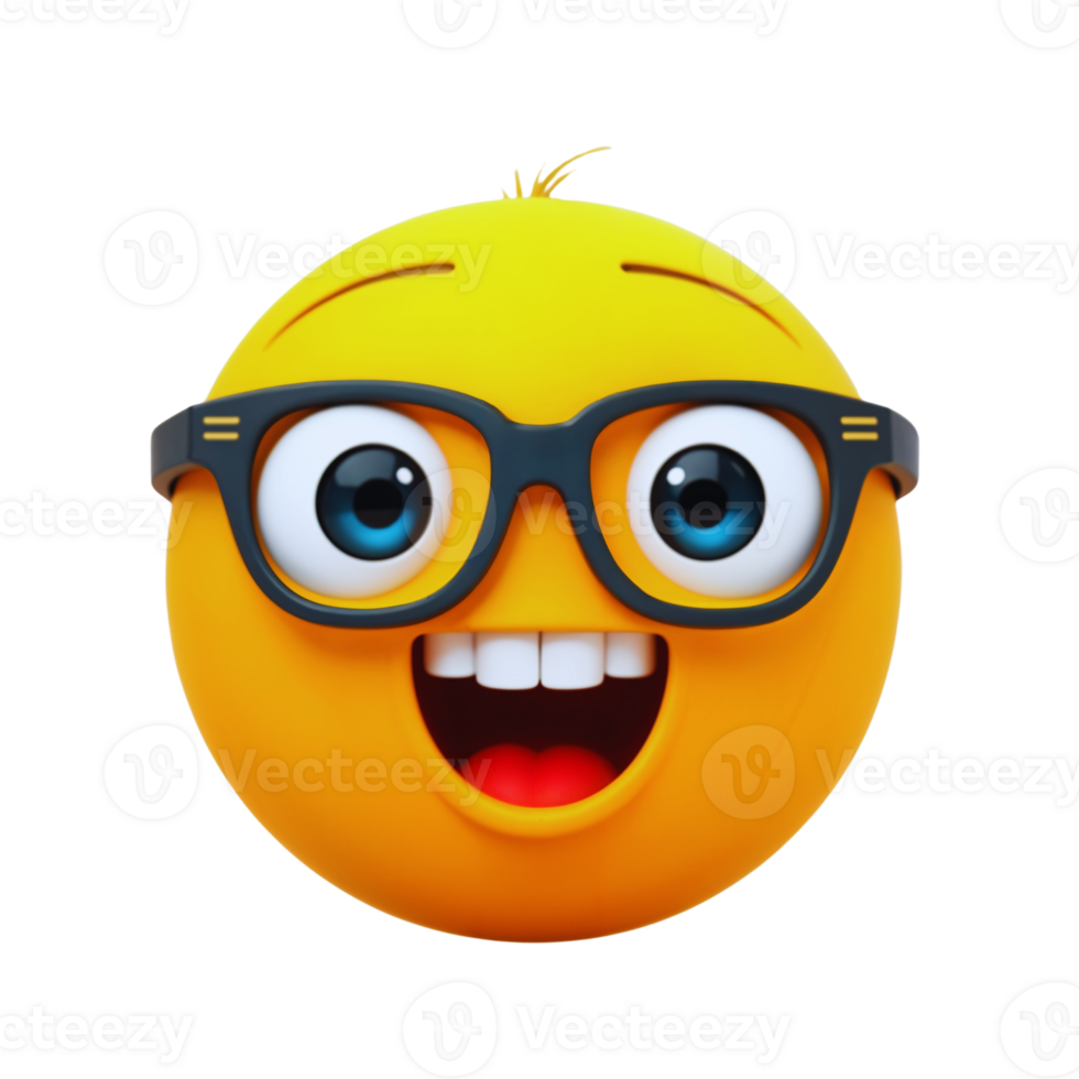 Happy yellow emoji with glasses expressing joy png