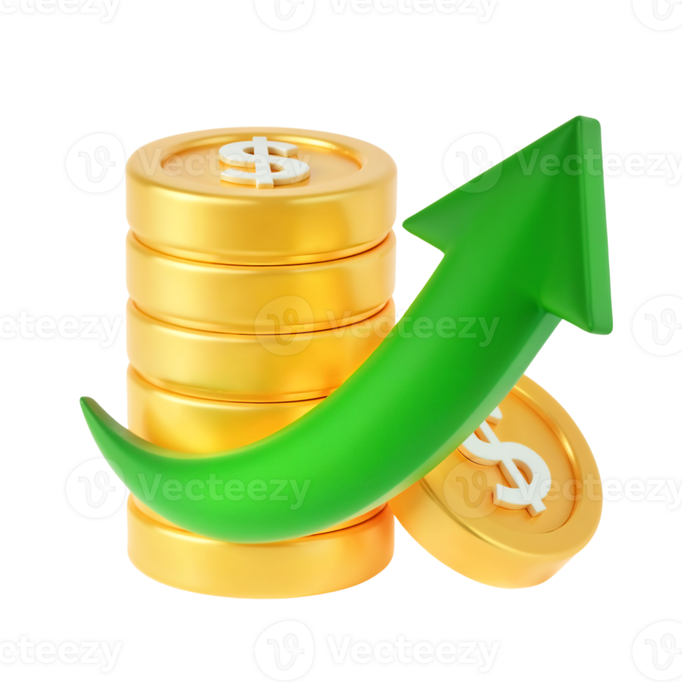 Symbolic Growth Coins and Green Arrow Illustrating Success png