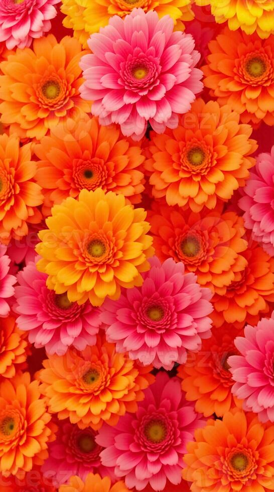 Colorful Floral Phone Wallpaper Background of Vibrant Flowers in Pink and Orange photo