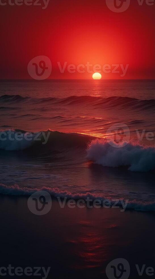 Stunning Sunset Over Waves Ideal for Phone Wallpaper and Digital Backgrounds photo
