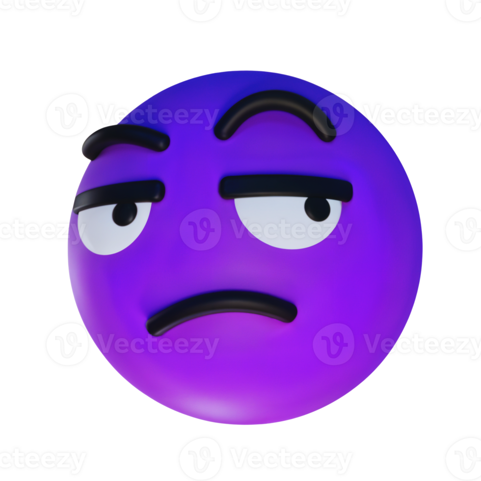 Purple emoji with a skeptical expression representing doubt png