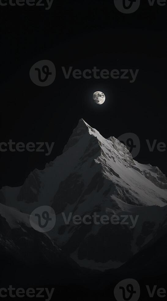 Stunning Mountain Peak Under Full Moon Night Sky for Phone Wallpaper photo