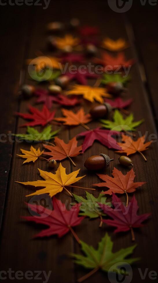 Colorful Autumn Leaves Phone Wallpaper with Acorns for Nature Lovers photo