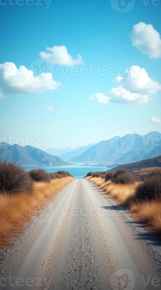 Stunning Roadscape Phone Wallpaper with Majestic Mountains and Serene Sky photo