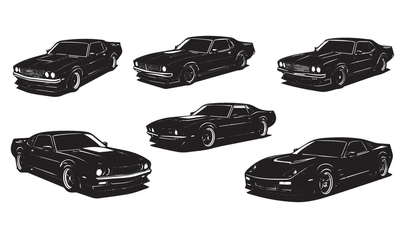 Timeless Classic Car Artwork Set Featuring Legendary Automobiles in a Minimalist Black Silhouette Style vector