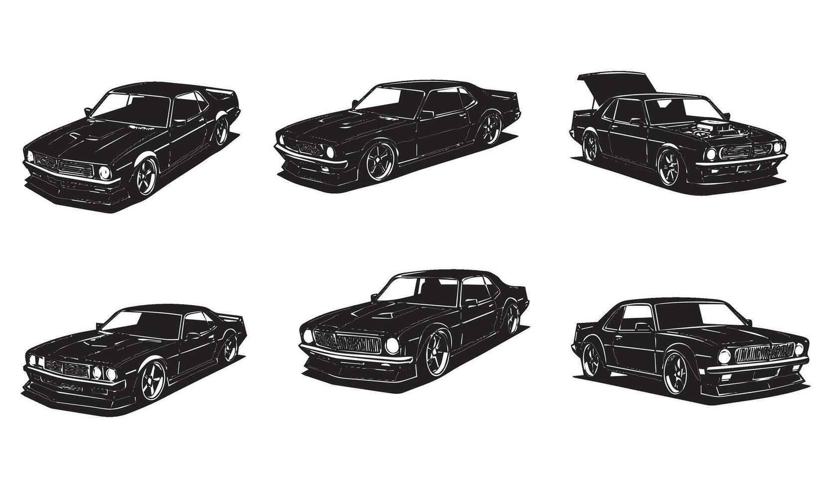Car Silhouettes Bundle Showcasing Retro and Classic Automobiles Perfect for Print Design and Branding vector