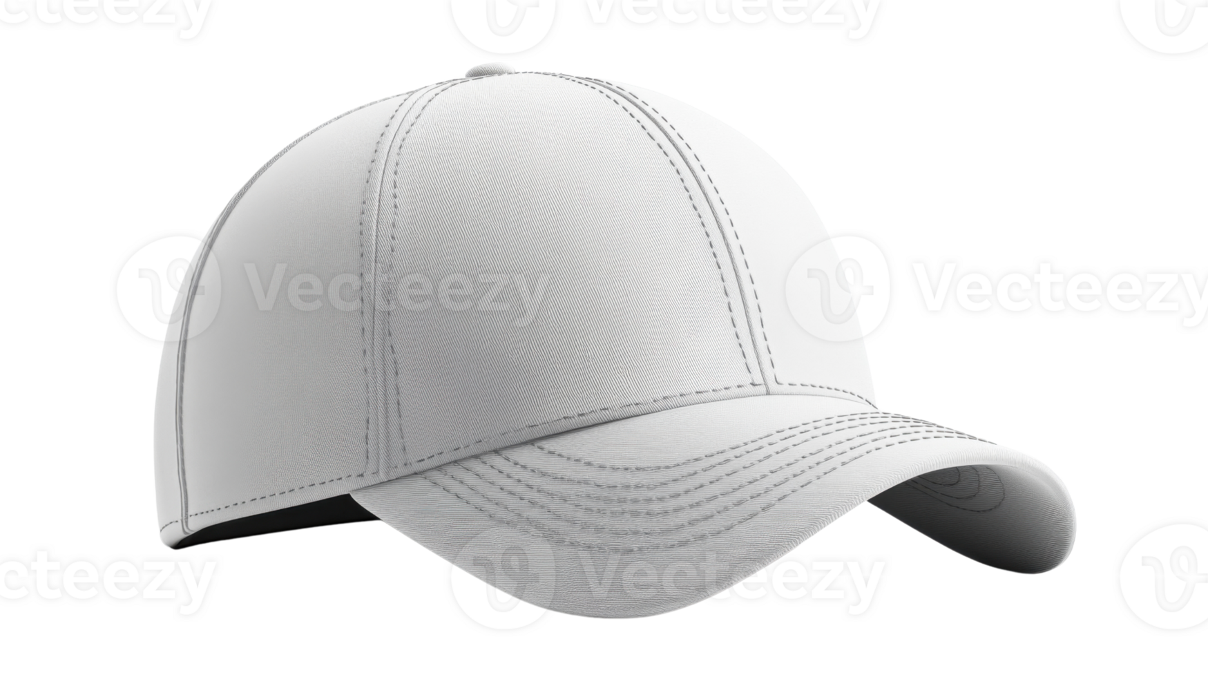 White baseball cap with curved brim and stitching details png