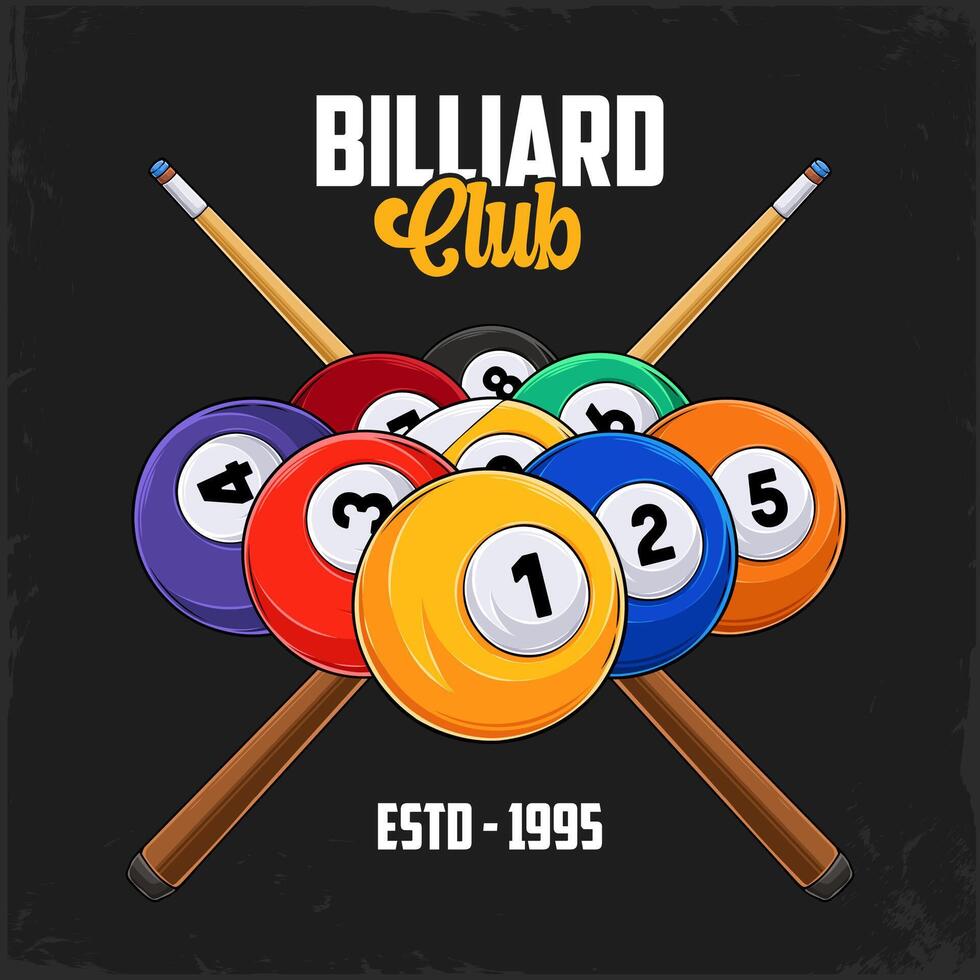 Hand drawn shiny billiard nine balls rack with cues ready to break for a pool club competition vector