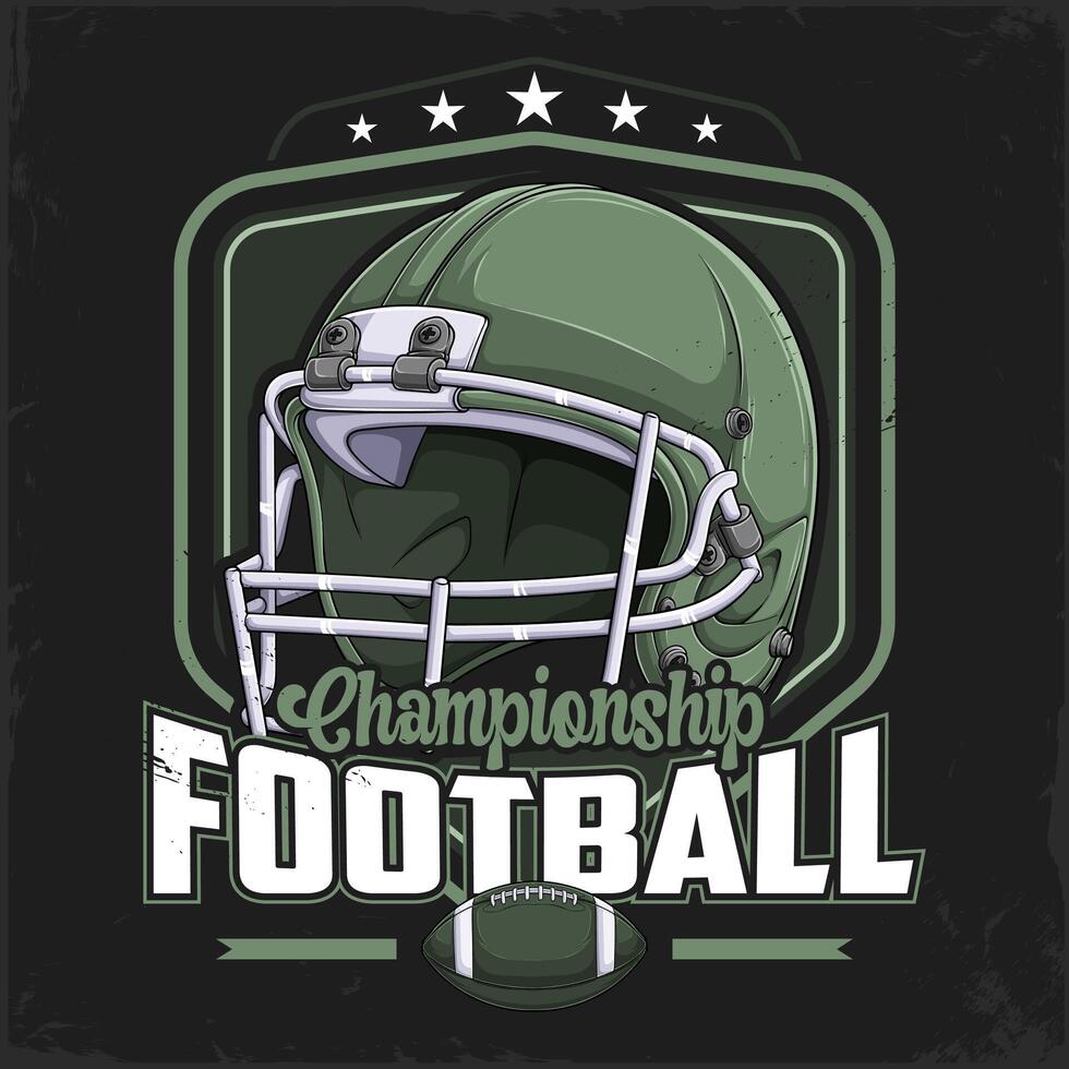 Hand drawn professional green protection helmet for American football competitions badge with labels vector