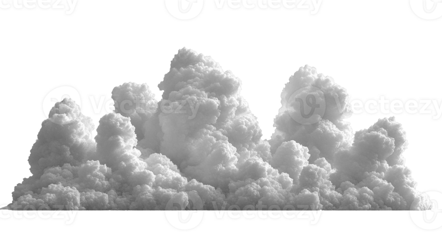 Fluffy white clouds forming dense, textured mass against transparency background, creating dramatic visual effect png