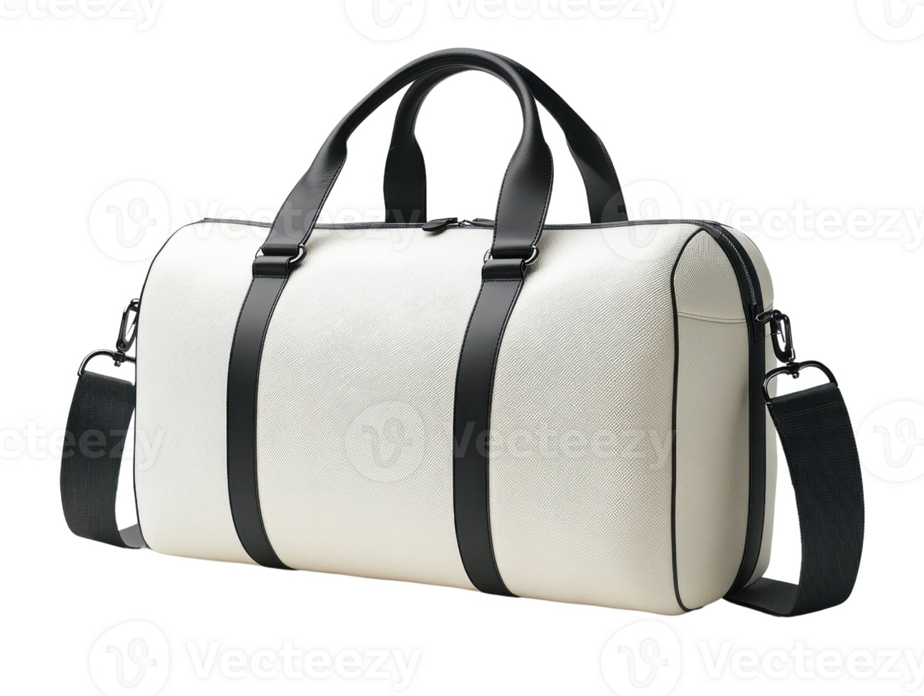 A white duffel bag with black straps, perfect for travel or gym png