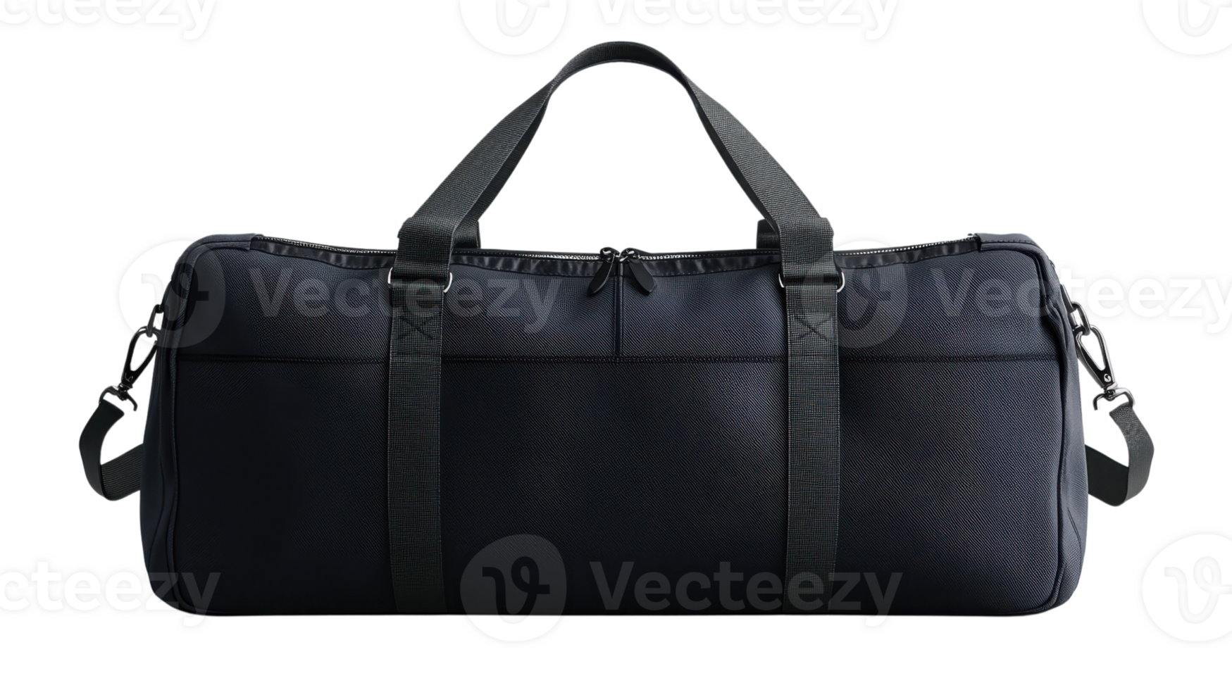 Durable black duffel bag with adjustable straps and multiple pockets for travel png