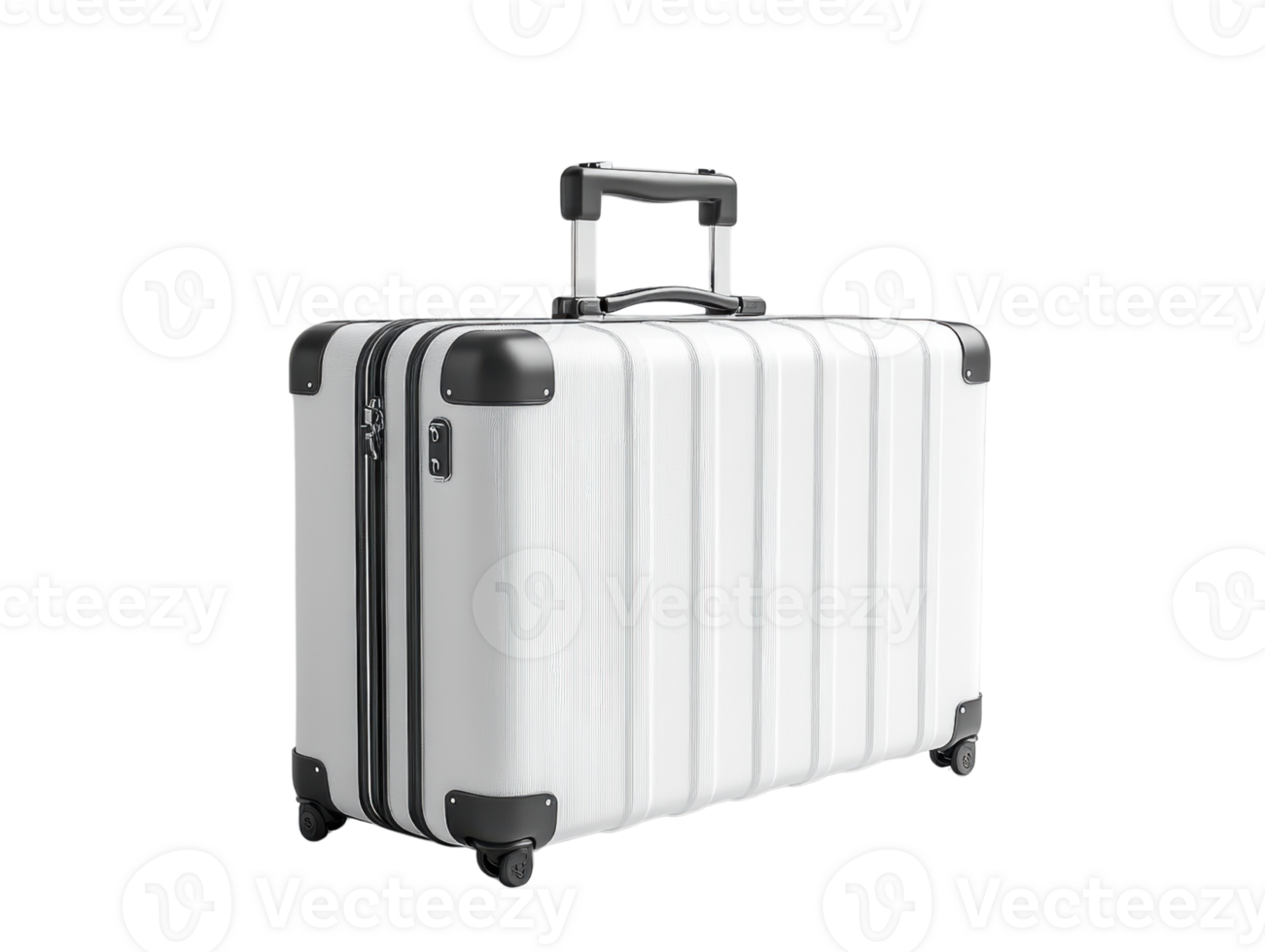 sleek white suitcase with retractable handle and wheels, perfect for travel png