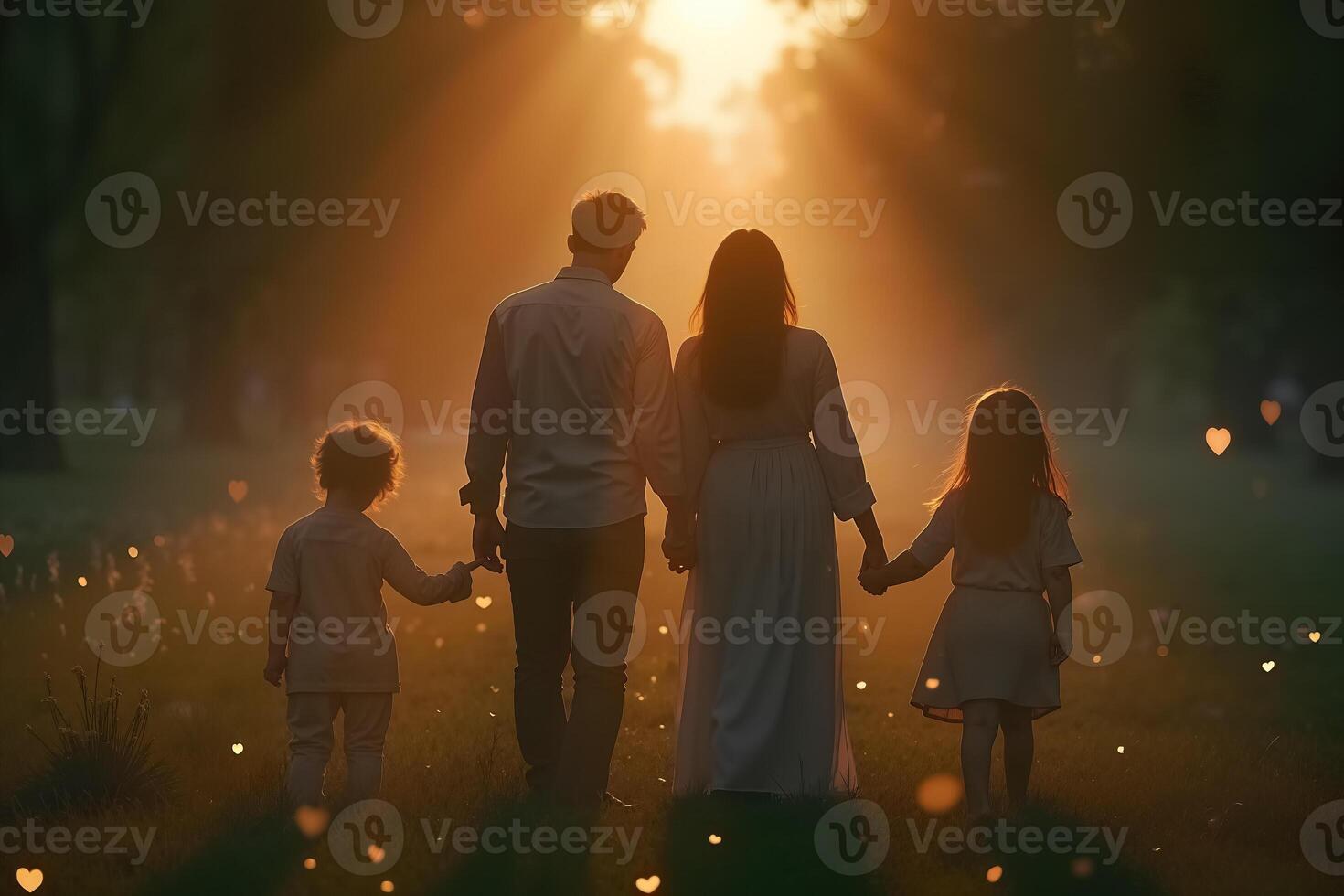 Family Celebrating Dia de Muertos at Sunset with Golden Light and Warm Atmosphere photo