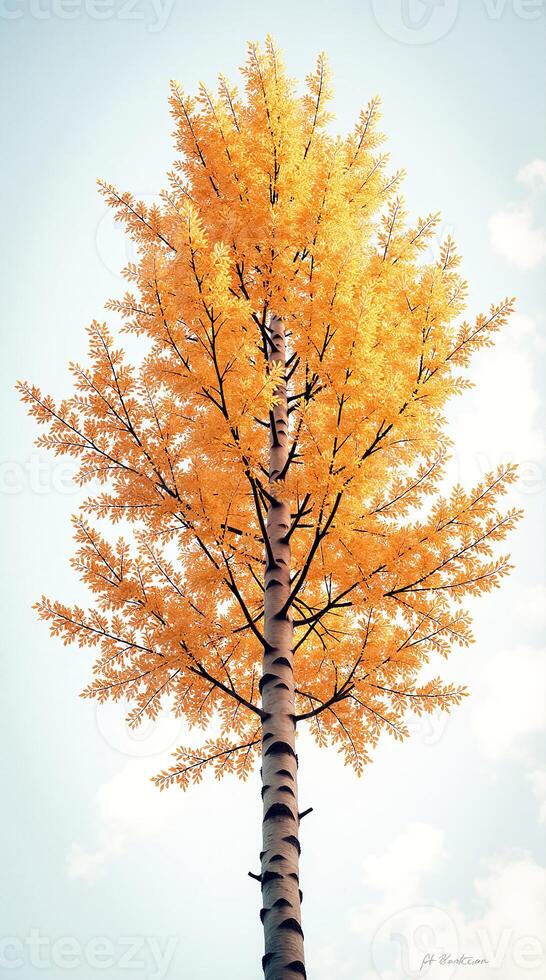 Stunning Yellow Birch Tree Against a Clear Sky Perfect for Phone Wallpaper photo