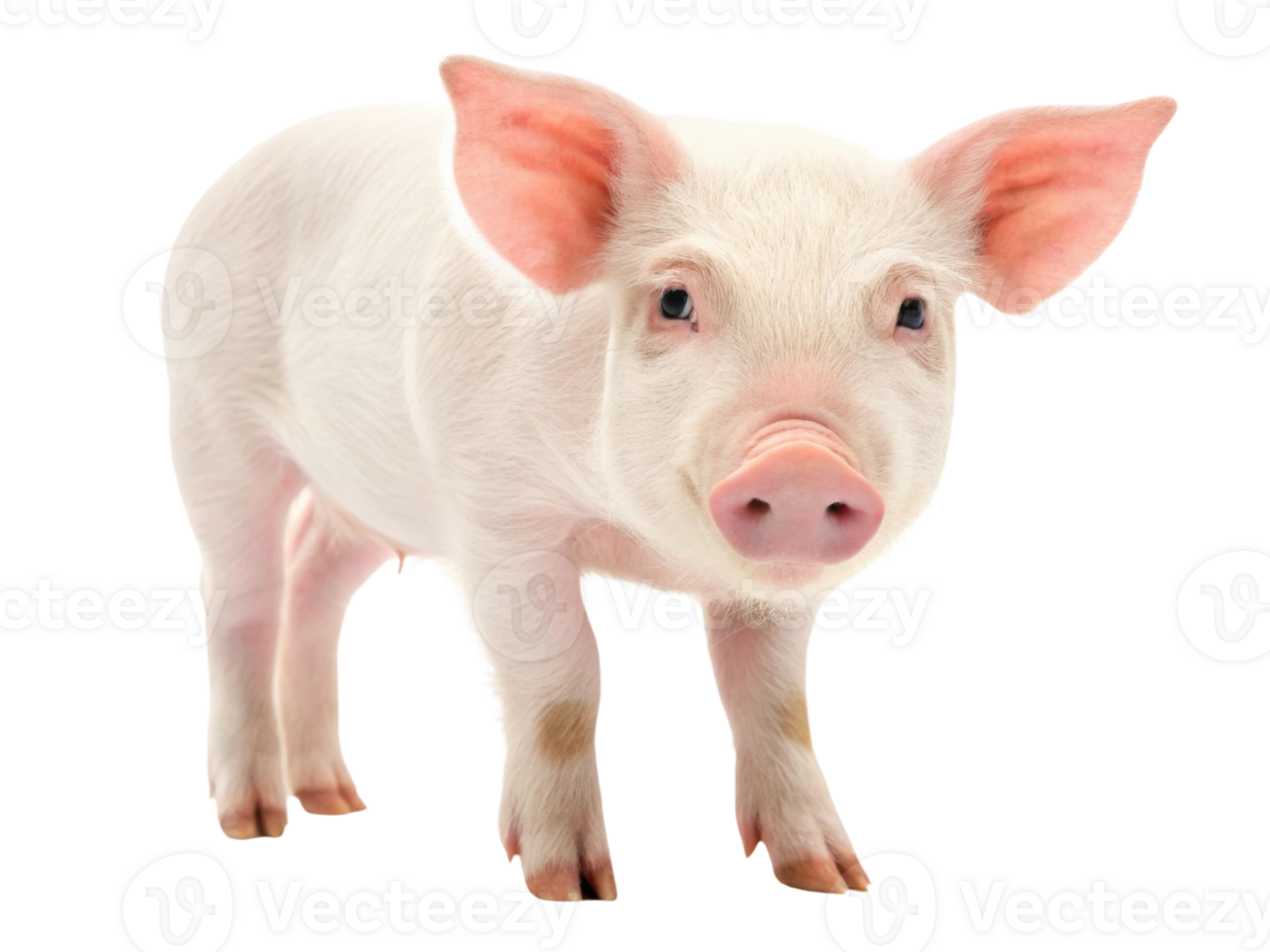 Cute piglet standing on transparency background, showcasing its pink skin and ears png