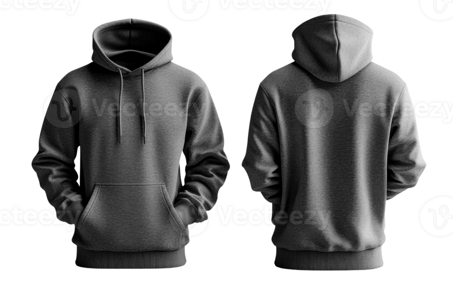Gray hoodie with front pocket and hood, suitable for casual wear png