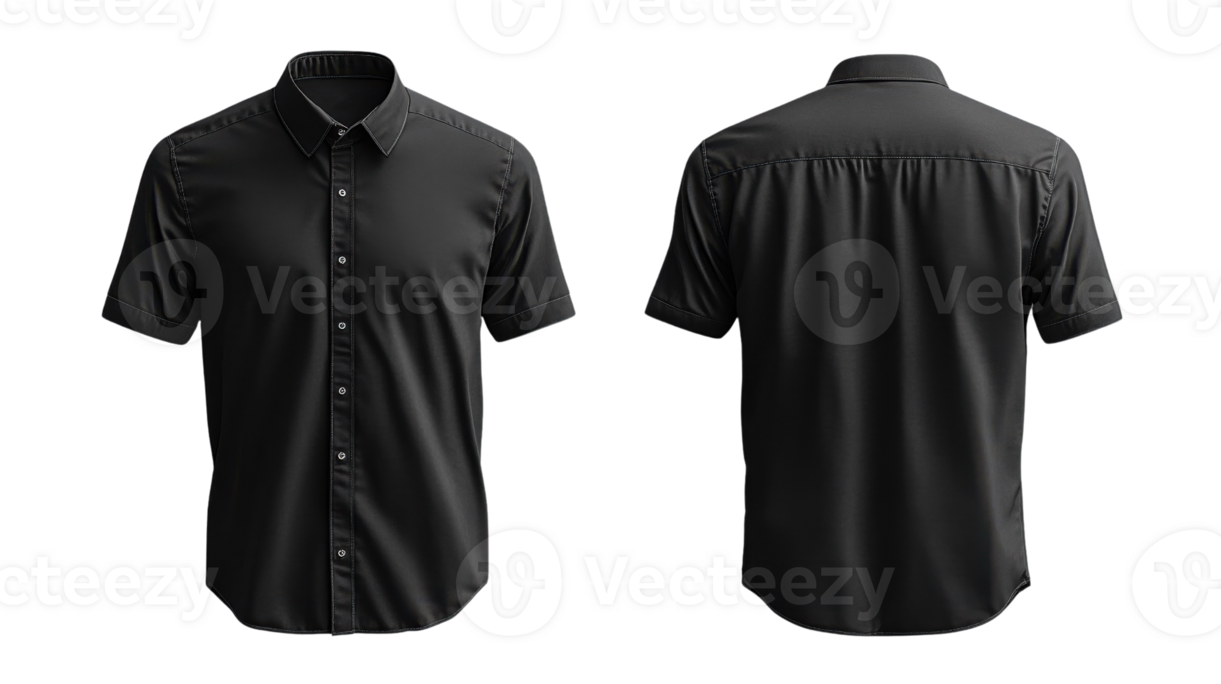 Black short sleeve shirt with button up design, suitable for casual wear png