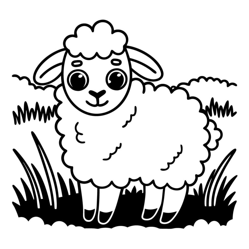 adorable sheep in a meadow cute farm animal illustration with grassy field background vector