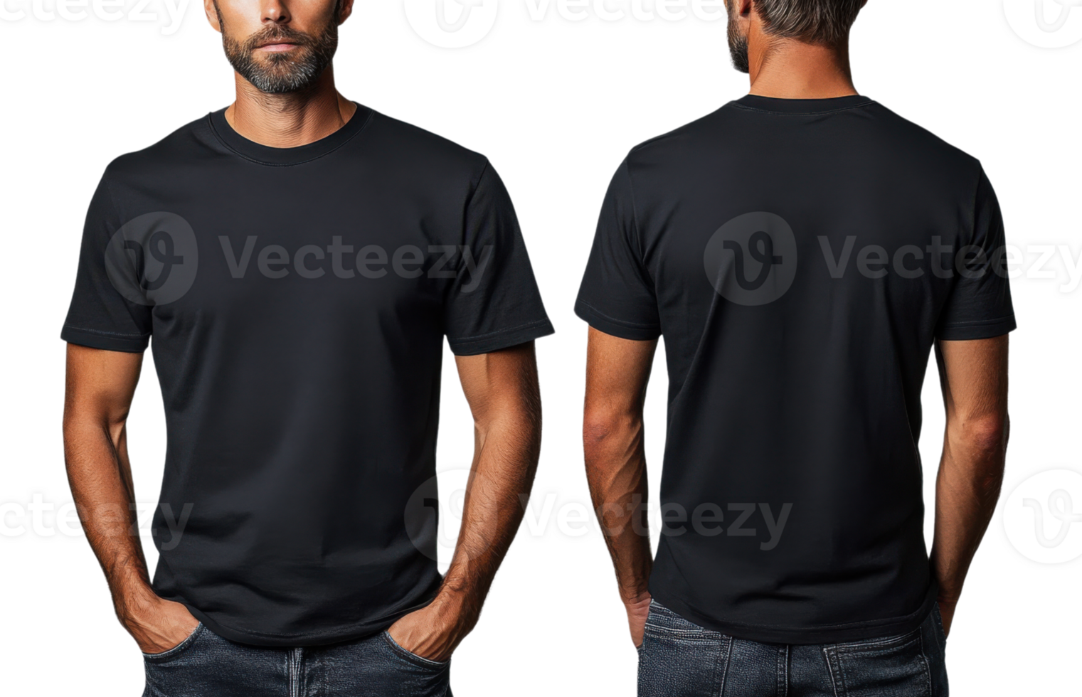 black t shirt displayed from front and back, showcasing casual style png