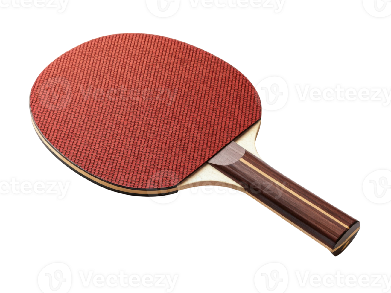 Table tennis paddle with red rubber surface and wooden handle, ideal for sports enthusiasts png