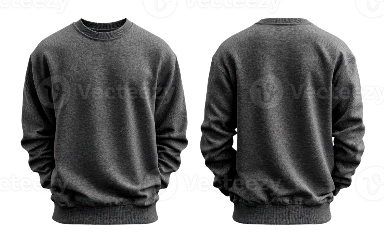 Gray sweatshirt mockup with front and back views, perfect for design png