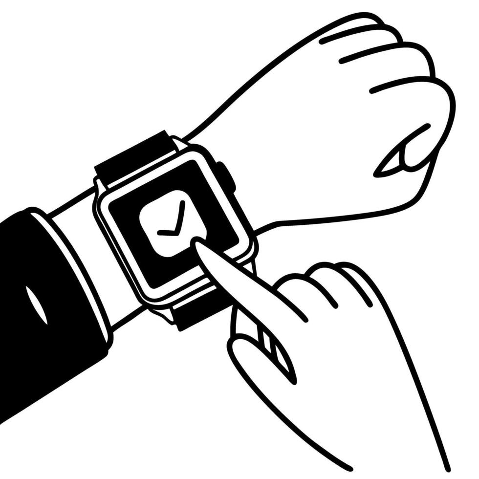 Smartwatch interface touch interaction hand tapping on wearable tech screen time management and connectivity vector